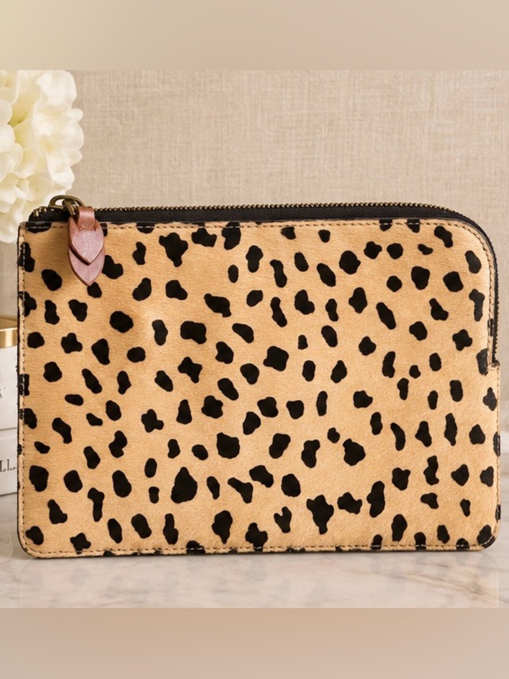 Madewell Leopard Calf Hair Leather Zip Pouch Wallet Clutch - Picture 2 of 5